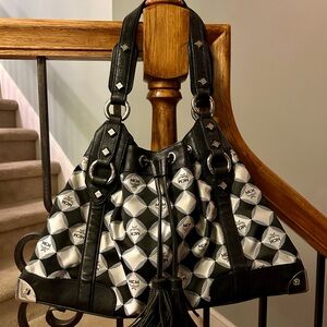 MCM Black and White Checkered Shoulder Bag